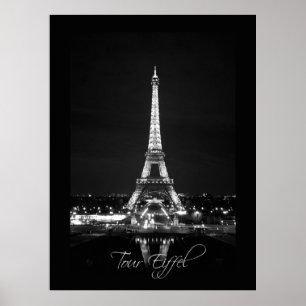 Eiffel Tower at Night B&W Poster