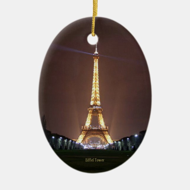 Eiffel Tower at Night Ceramic Tree Decoration (Front)