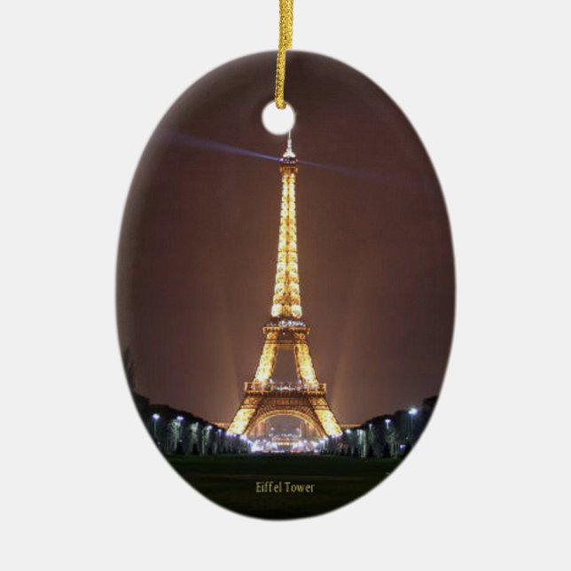 Eiffel Tower at Night Ceramic Tree Decoration (Front)