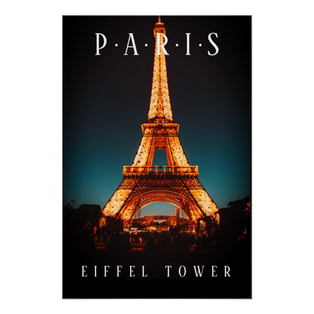 Eiffel Tower At Night, Paris, Black Poster (Front)