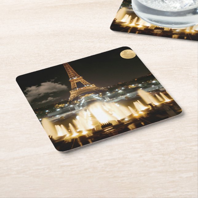 Eiffel Tower at Night Square Paper Coaster (Angled)