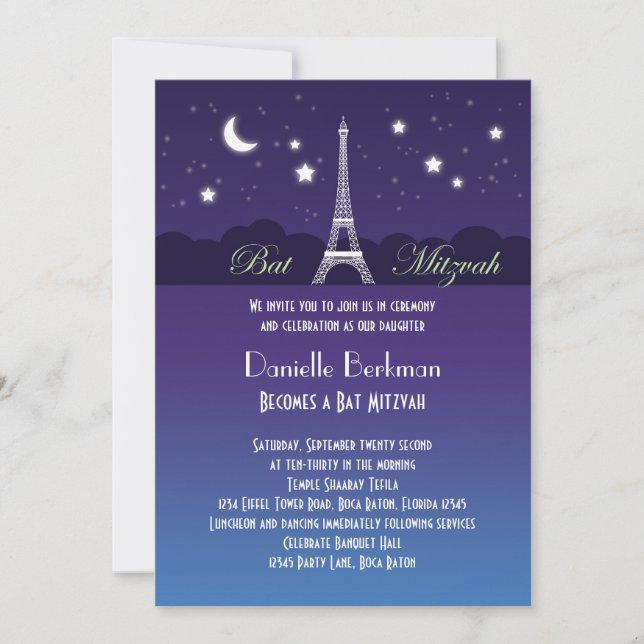 Eiffel Tower Bat Mitzvah Invitation (Front)