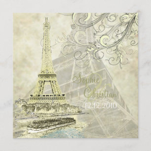 Eiffel Tower+bateau mouche+swirls wedding invites