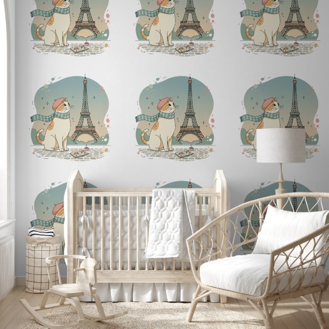 Eiffel Tower Beret Kitty Pattern - Modern Travel  Wallpaper (Kids)