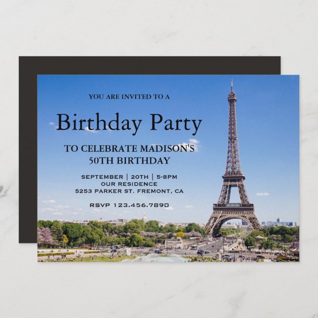 Eiffel Tower Birthday Party Invitation (Front/Back)
