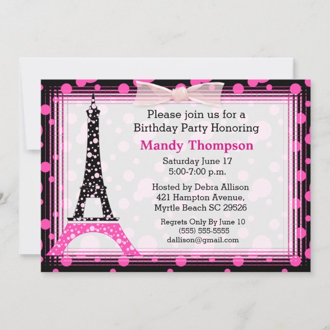 Eiffel Tower Birthday Party Invitation (Front)
