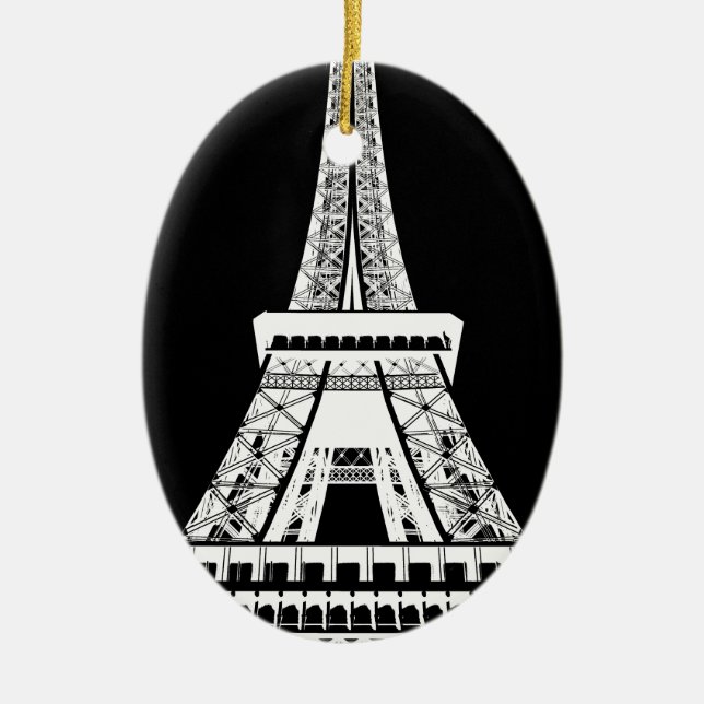 Eiffel Tower Black White Image Ceramic Tree Decoration (Front)