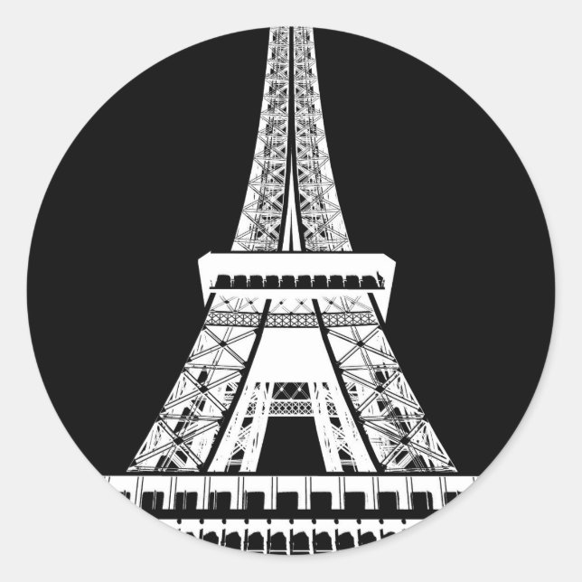 Eiffel Tower Black White Image Classic Round Sticker (Front)