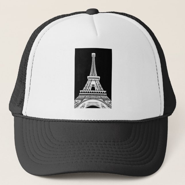 Eiffel Tower Black White Image Trucker Hat (Front)