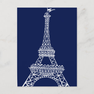 Eiffel Tower Blue and White Template Postcard