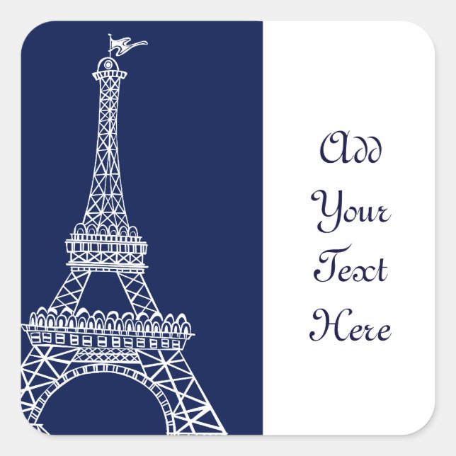 Eiffel Tower Blue and White Template Square Sticker (Front)