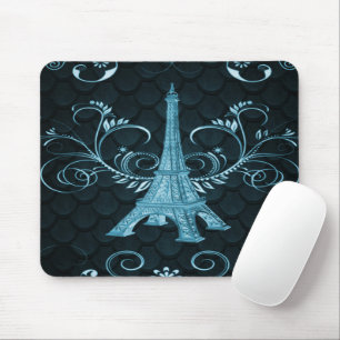 Eiffel Tower Blue Floral Swirl Mouse Mat