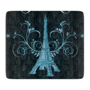 Eiffel Tower Blue Floral Swirls Cutting Board
