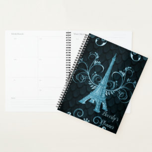 Eiffel Tower Blue Floral Swirls Planner