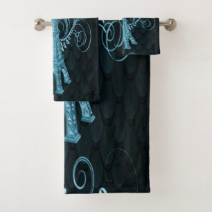 Eiffel Tower Blue Floral Swirls Towel Set