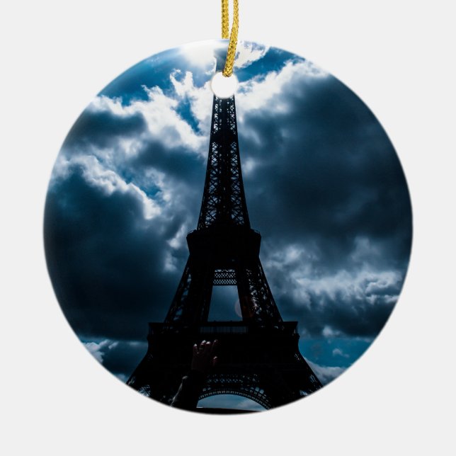 Eiffel Tower Blue Night Ceramic Tree Decoration (Front)