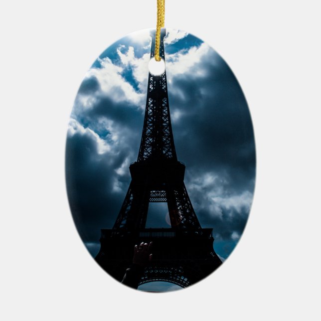 Eiffel Tower Blue Night Ceramic Tree Decoration (Front)
