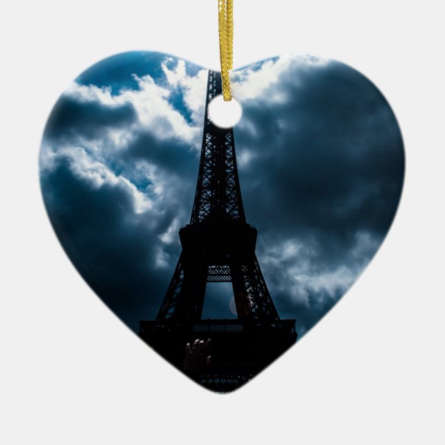 Eiffel Tower Blue Night Ceramic Tree Decoration (Front)