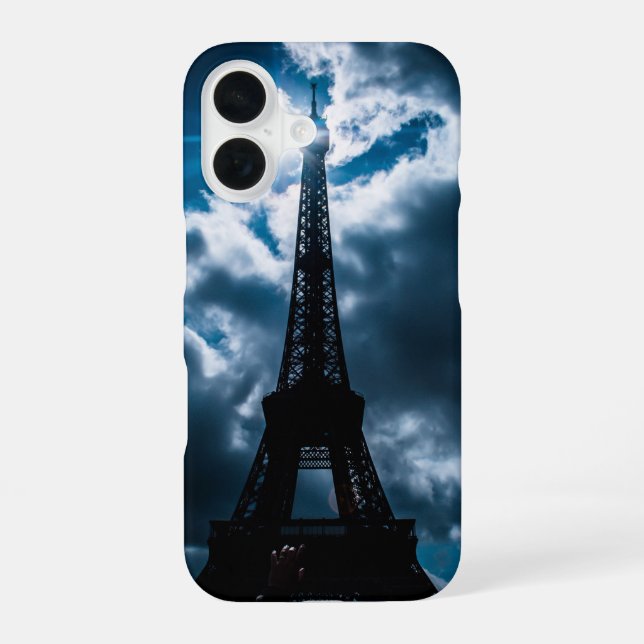 Eiffel Tower Blue Night iPhone 16 Case (Back)