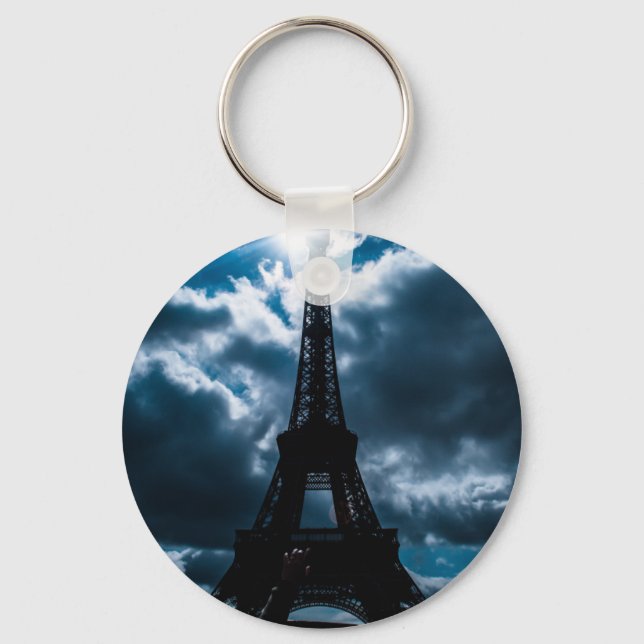 Eiffel Tower Blue Night Key Ring (Front)