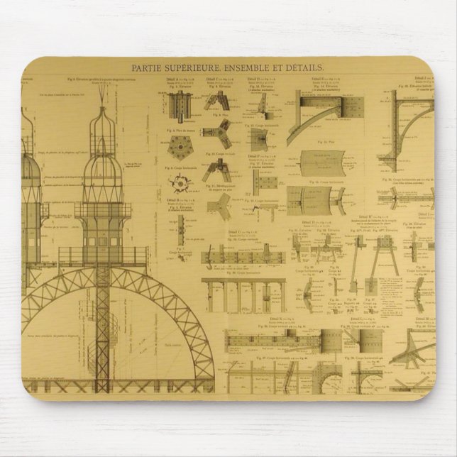Eiffel Tower Blueprints Mouse Mat (Front)
