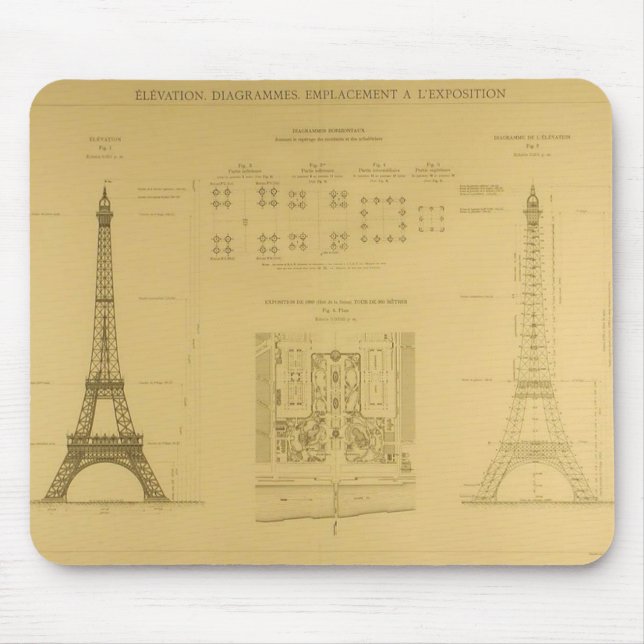 Eiffel Tower Blueprints Mouse Mat (Front)