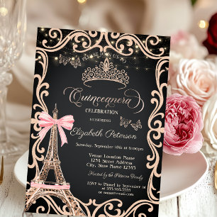 Eiffel Tower Bow Frame Dress Glitter Butterfly  Invitation