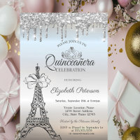 Eiffel Tower,Bow,Tiara,Drips Silver Quinceañera