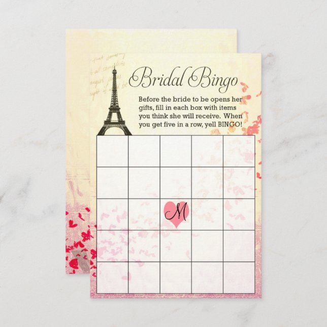 Eiffel Tower Bridal Shower Bingo Card with Monogra (Front/Back)