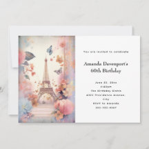 Eiffel Tower Butterflies and Flowers Birthday