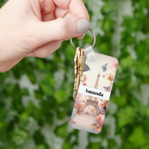 Eiffel Tower Butterflies and Flowers Key Ring