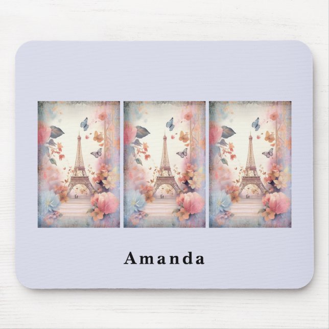 Eiffel Tower Butterflies and Flowers Mouse Mat (Front)