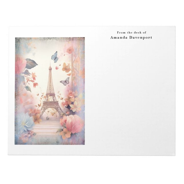 Eiffel Tower Butterflies and Flowers Notepad (Front)