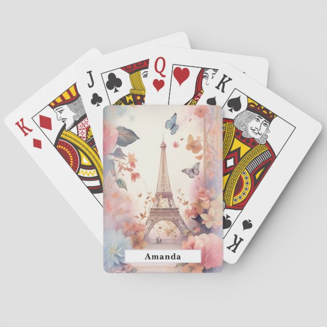 Eiffel Tower Butterflies and Flowers Playing Cards (Back)