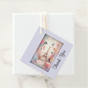 Eiffel Tower Butterflies and Flowers Thank You Favour Tags