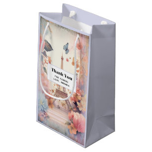 Eiffel Tower Butterflies and Flowers Thank You Small Gift Bag