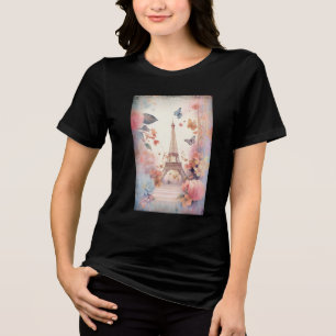 Eiffel Tower Butterflies and Flowers Tri-Blend Shirt