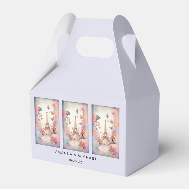 Eiffel Tower Butterflies and Flowers Wedding Favour Box (Front Side)