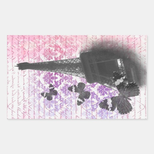 Eiffel tower & butterflies rectangular sticker (Front)
