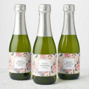 Eiffel Tower Butterfly and Roses Pattern Birthday Sparkling Wine Label