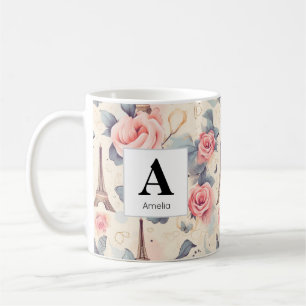 Eiffel Tower Butterfly and Roses Pattern Coffee Mug