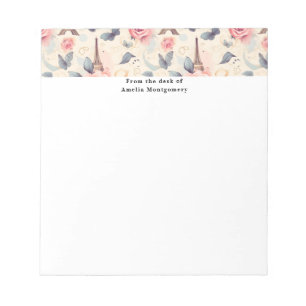 Eiffel Tower Butterfly and Roses Pattern Notepad