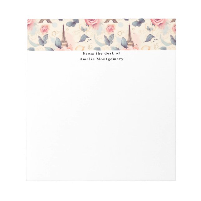 Eiffel Tower Butterfly and Roses Pattern Notepad (Front)