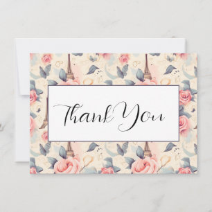 Eiffel Tower Butterfly and Roses Pattern Thank You Card