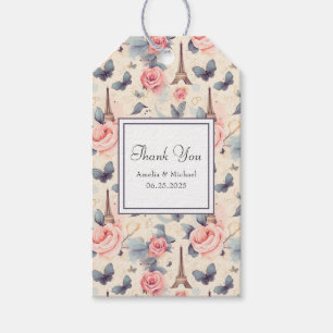 Eiffel Tower Butterfly and Roses Pattern Wedding Gift Tags