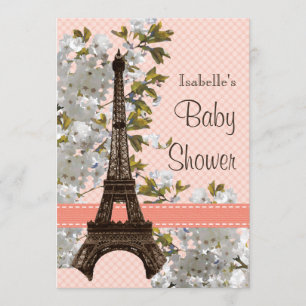 Eiffel Tower Cherry Blossom Baby Shower Invitation