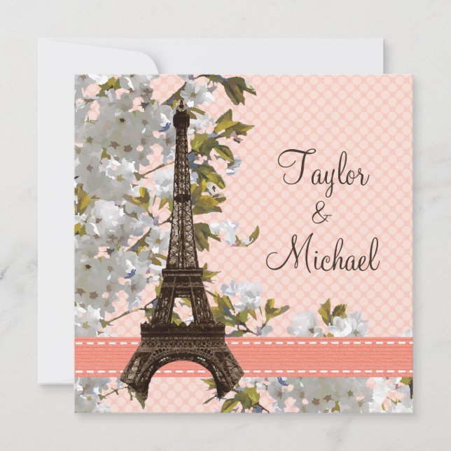 Eiffel Tower Cherry Blossom Wedding Invitations (Front)