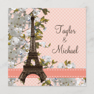 Eiffel Tower Cherry Blossom Wedding Invitations
