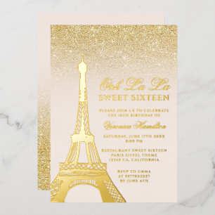 Eiffel tower chic gold glitter pink Sweet 16
