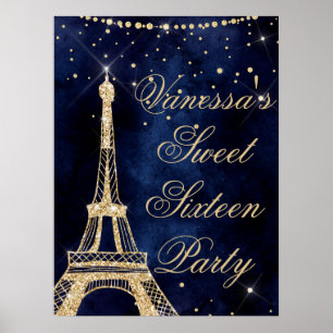 Eiffel Tower chic gold sweet 16 welcome sign